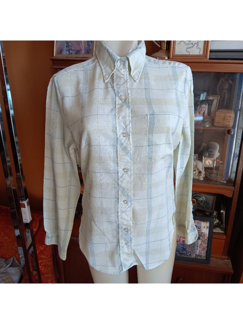 True Vintage Plaid Top Large 14 1970s Oxford JC Penney Button Down Secretary